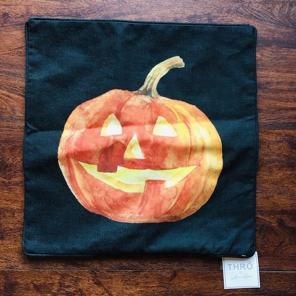 New LIGHTS UP Thro by Marlo Lorenz Pillow Cover Case Orange Pumpkin Zip 20"